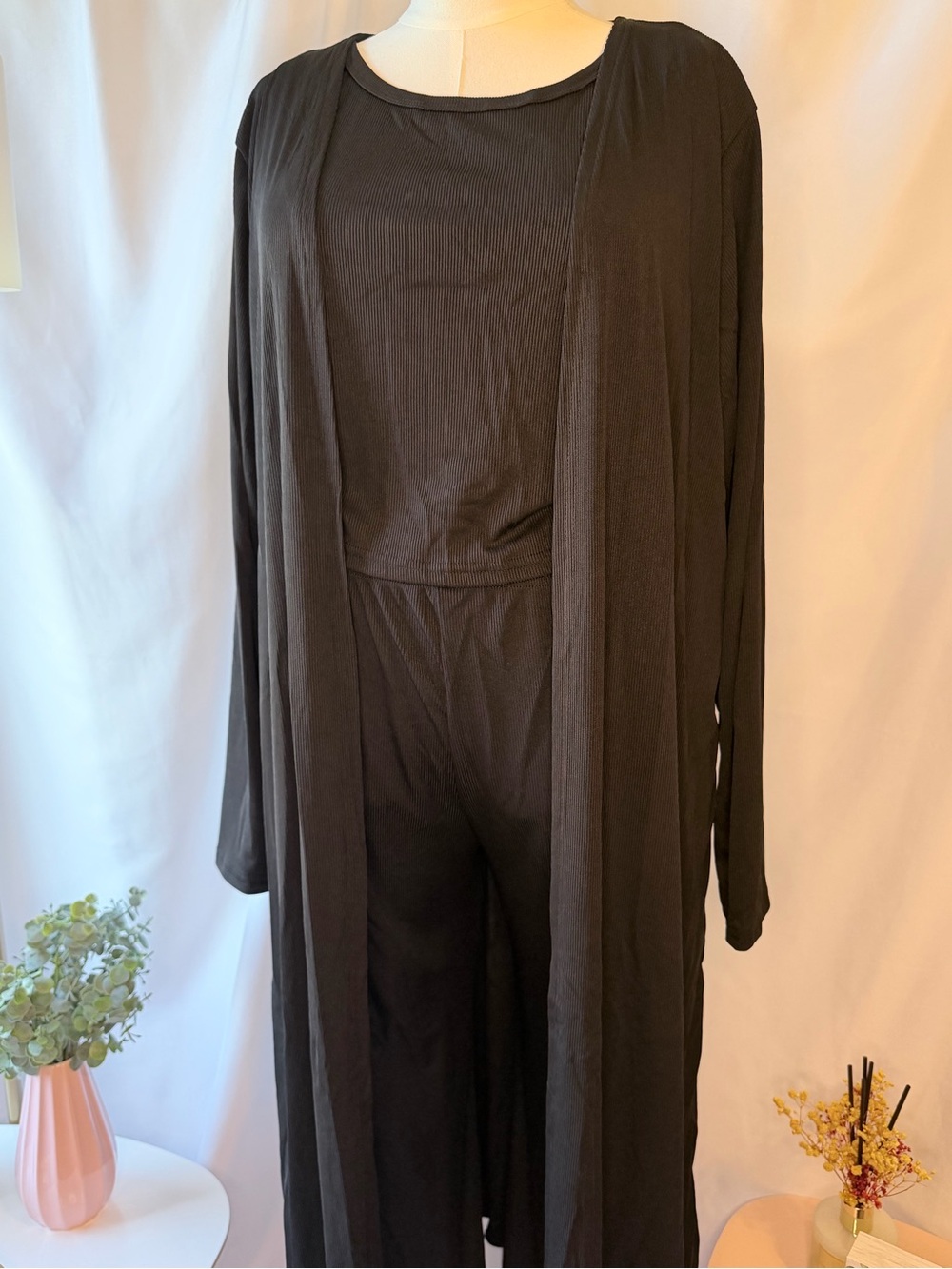 3 Piece Set w/Black Long Open-Front Duster Pantsuit